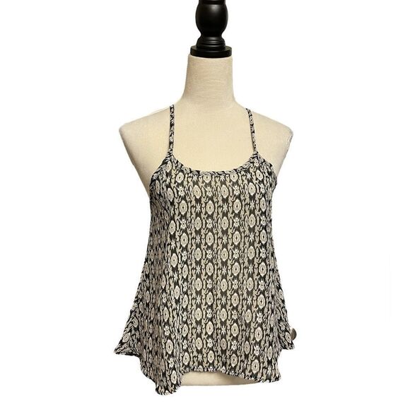 3/$20 Nabee Black, Cream & White Designed Sheer Racerback Tank Top (Small) - Picture 1 of 11